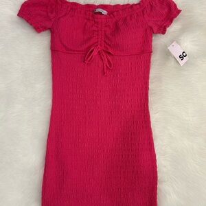 SO Hot Pink Smocked Off-Shoulder Bodycon Dress Size Small NWT